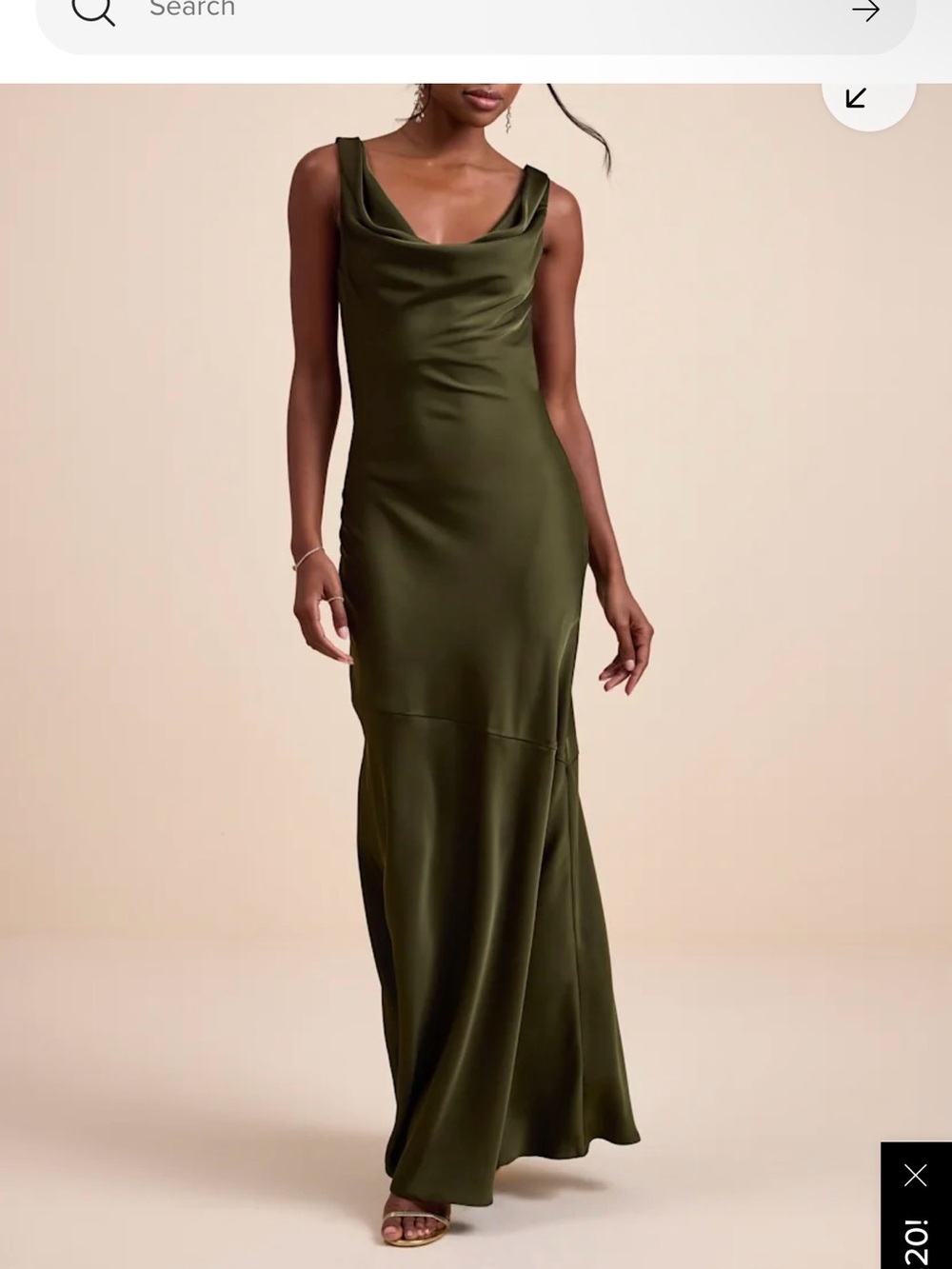 Brand new Lulus olive green satin cowl neck dress